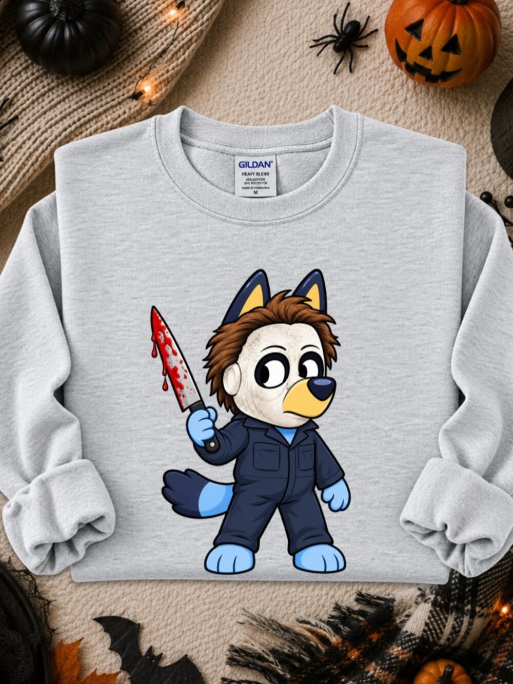 Bluey Halloween Sweatshirt Adult Unisex Crewneck Dog Funny Horror Movie Lover - Picture 4 of 7